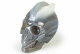 Polished Banded Agate Skull with Quartz Crystal Pocket #237062-2